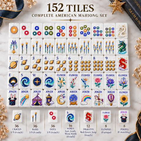 Gothic Celestial American Mahjong Set, 152 Pearl Tiles close-up