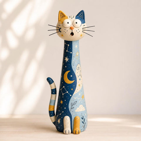 Patterned Long-Neck Cat Figurine, Choose Your Pattern