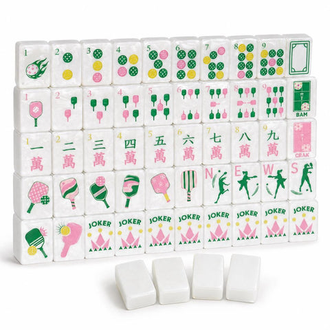 Pickleball American Mahjong Set, 152 Pearl Acrylic Tiles close-up