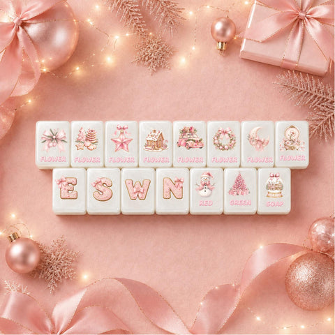 Pink Christmas American Mahjong Set, 152 Pearl Acrylic Tiles close-up