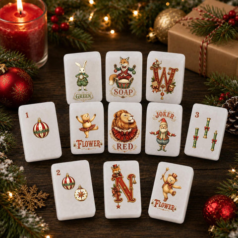 Vintage Holiday Circus Christmas Mahjong Set, 152 Tiles