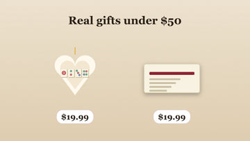 A heart-shaped ornament and a line reader card each with a $19.99 price tag