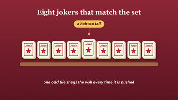 A row of nine joker tiles with one slightly taller tile marked a hair too tall