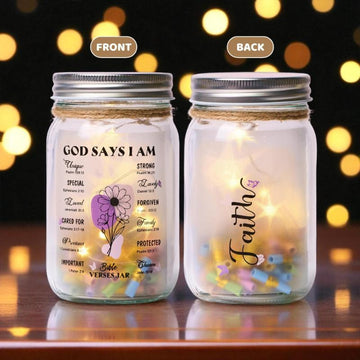 God Says I Am LED Light Jar – 92 Bible Verses of Faith, Hope & Strength | Christian Scripture Affirmation Gift