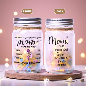 Bible Verse Jar for Mom – Mason Jar with LED Light, 92 Color-Coded Scriptures, Christian Gift of Love & Encouragement