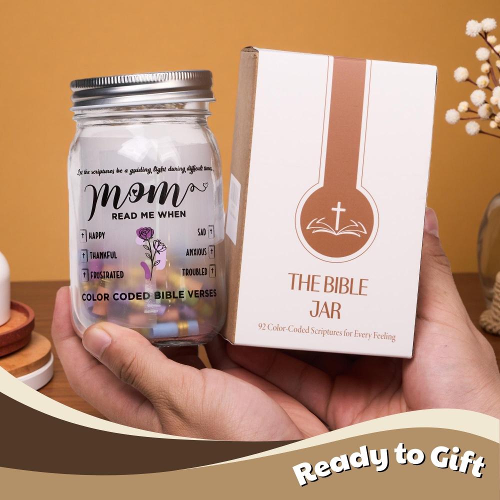Bible Verse Jar for Mom – Mason Jar with LED Light, 92 Color-Coded Scriptures, Christian Gift of Love & Encouragement