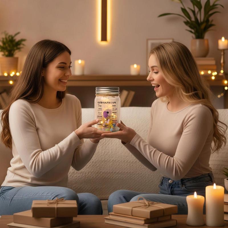 God Says I Am LED Light Jar – 92 Bible Verses of Faith, Hope & Strength | Christian Scripture Affirmation Gift