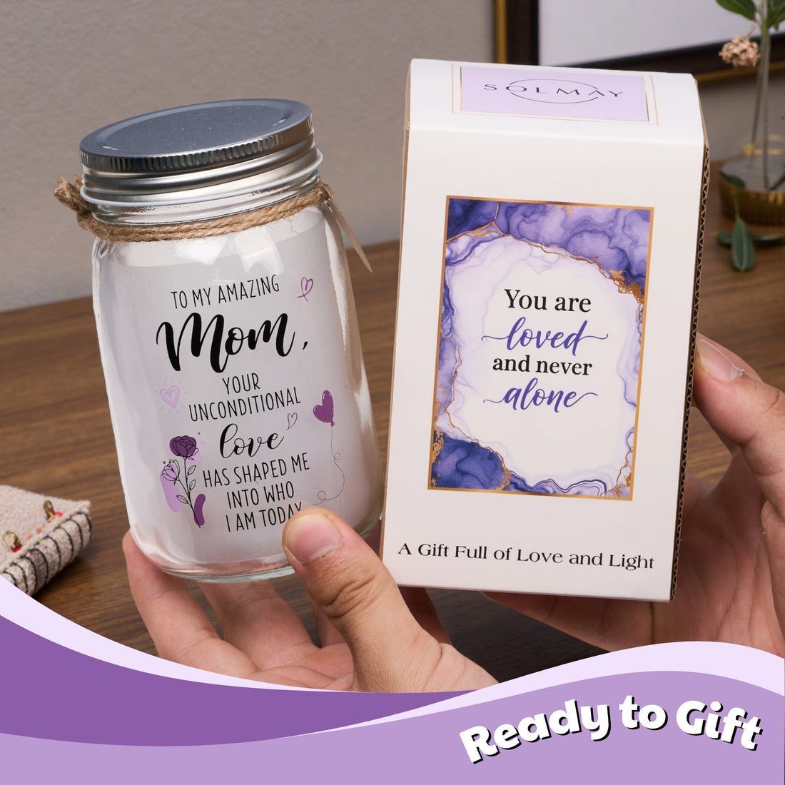 Mom Mason Jar Night Light – “Your Unconditional Love” Quote, Warm LED Fairy Lights, Birthday & Christmas Gift from Daughter or Son