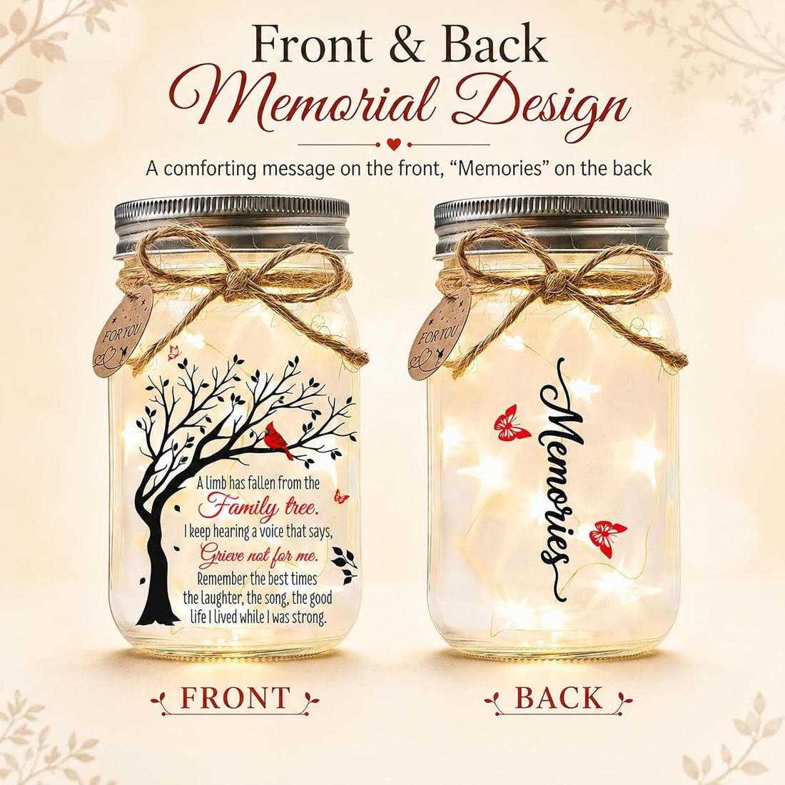 Sympathy Gifts for Loss of Loved One, Cardinal Memorial Gift, Mason Jar