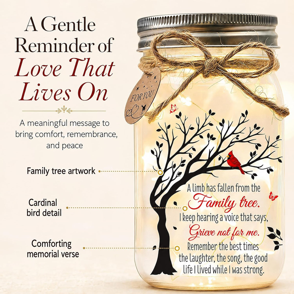 Sympathy Gifts for Loss of Loved One, Cardinal Memorial Gift, Mason Jar, view 4