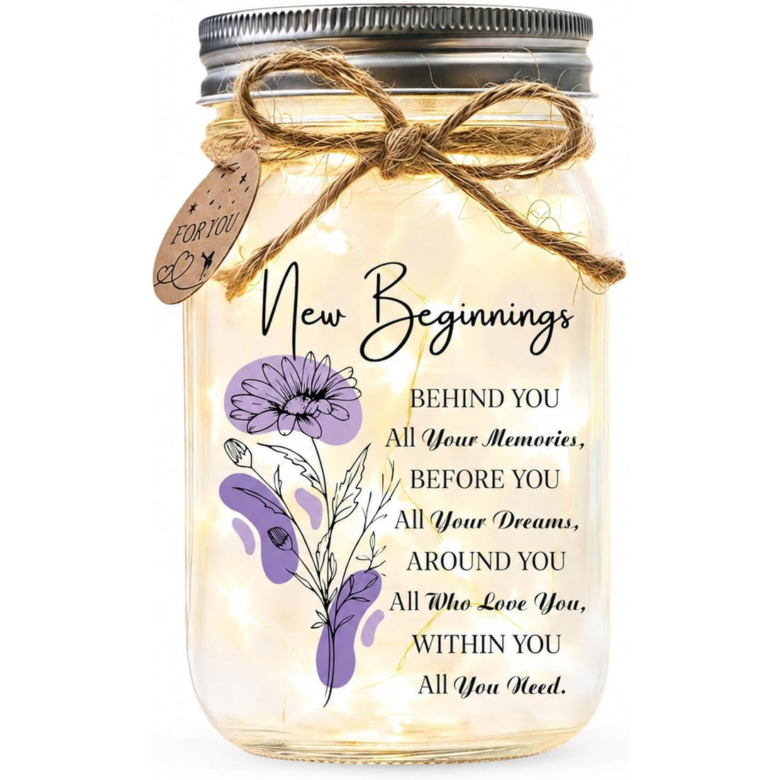 New Beginnings Gifts for Women, Retirement Gift for Women, Mason Jar Light
