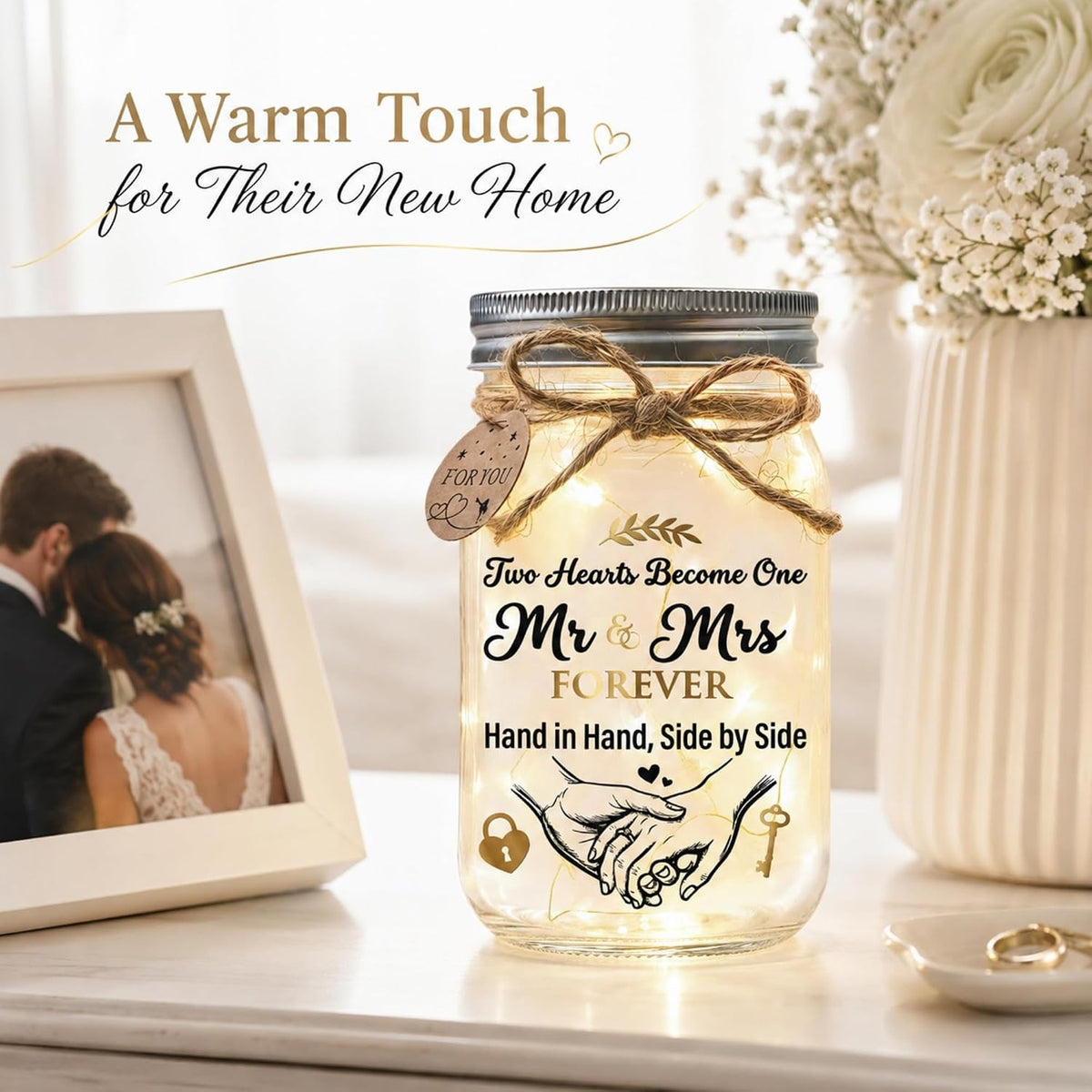 Engagement Gifts for Couples, Wedding Gifts for Couples, Mr & Mrs Mason Jar, view 2