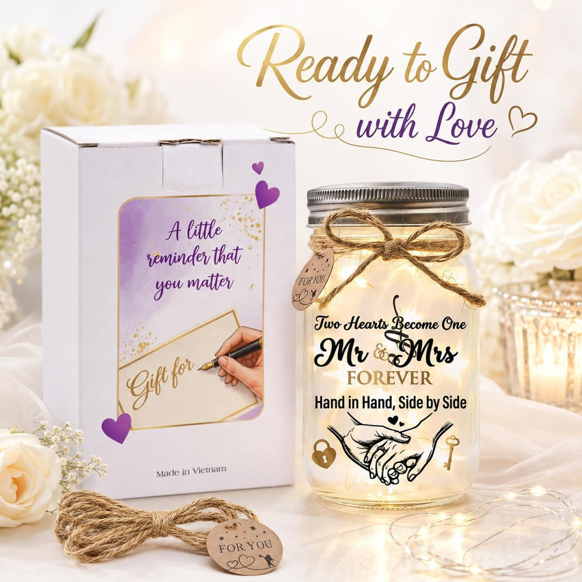Engagement Gifts for Couples, Wedding Gifts for Couples, Mr & Mrs Mason Jar, view 4
