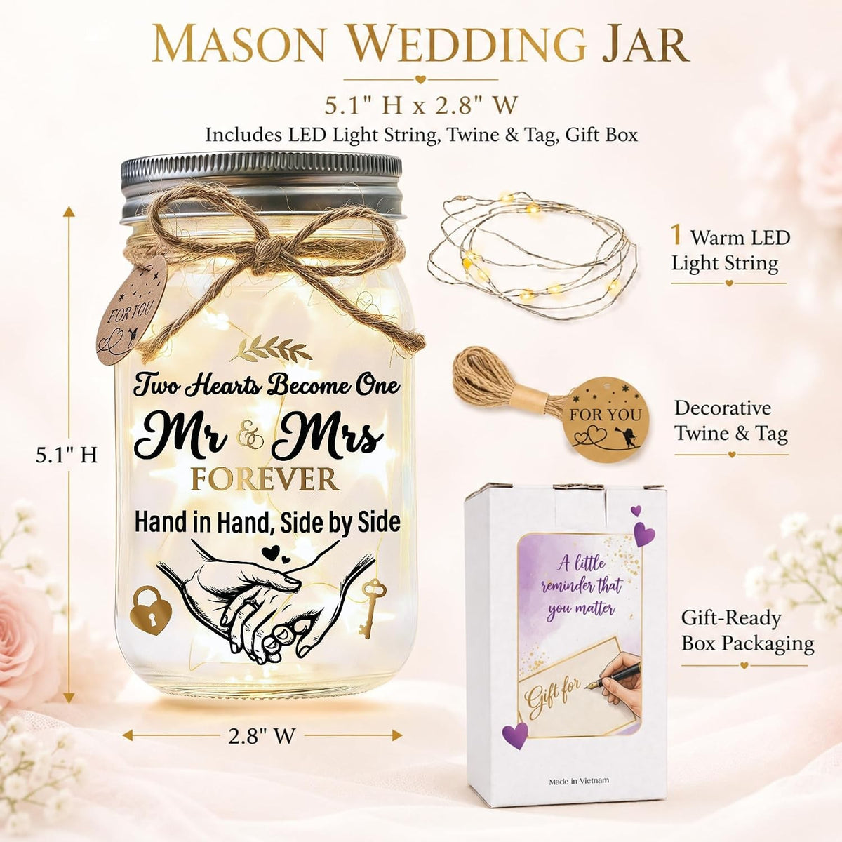 Engagement Gifts for Couples, Wedding Gifts for Couples, Mr & Mrs Mason Jar, view 6