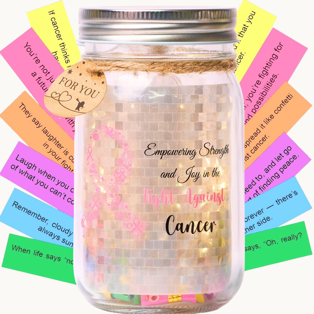 (CANCER) Light Jar - 90 Handmade Positive Messages for Cancer Warrior