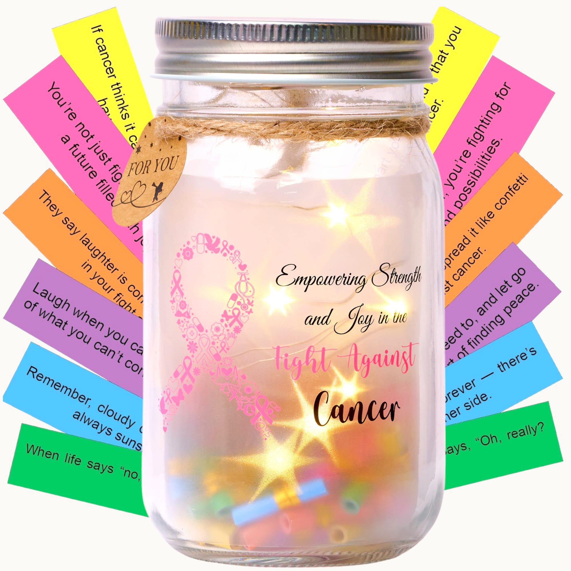(CANCER) Light Jar - 90 Handmade Positive Messages for Cancer Warrior