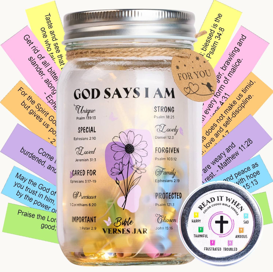 (GOD SAYS I AM) Light Bible Jar - 92 Handmade Verses LED Jar