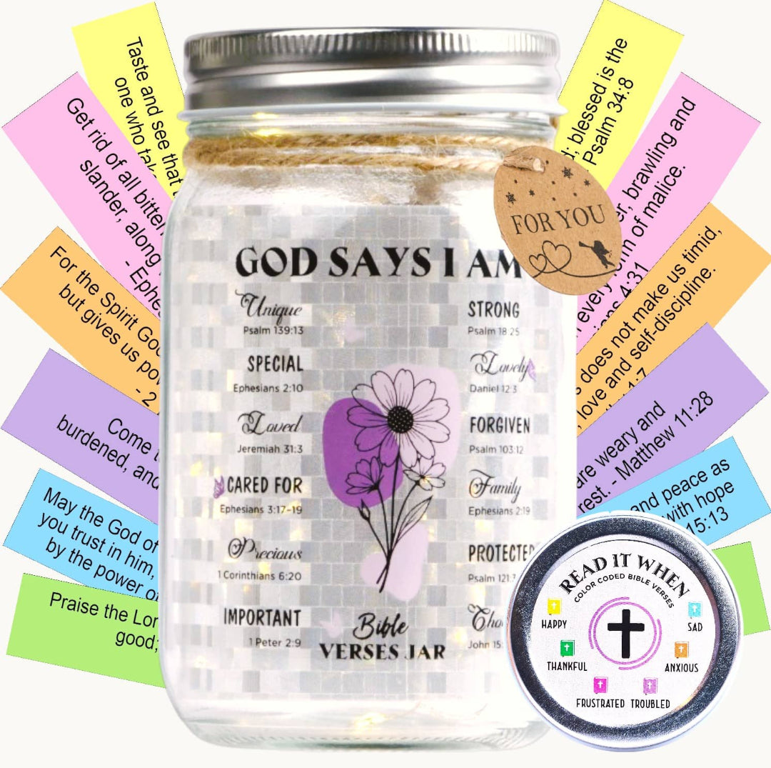 (GOD SAYS I AM) Light Bible Jar - 92 Handmade Verses LED Jar