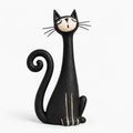 Black and Striped Long-Neck Cat Pair, Clay Figurines, on a plain background (view 2)