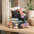 Black Cat Sleeping on Books Figurine, Floral Crown, styled in a home setting (view 4)