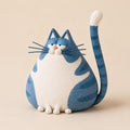 Blue Tabby Cat Figurine with Long Striped Tail, on a plain background (view 2)