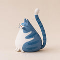 Blue Tabby Cat Figurine with Long Striped Tail, side view