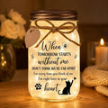Cat Memorial Jar Light, When Tomorrow Starts Without Me, styled in a home setting (view 2)