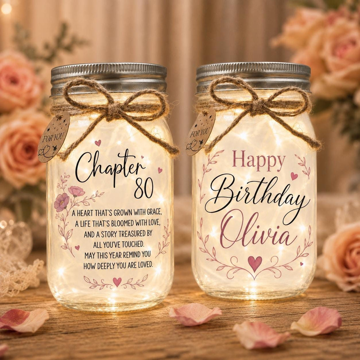 Chapter 80 Birthday Jar Light, Personalized, front and back designs