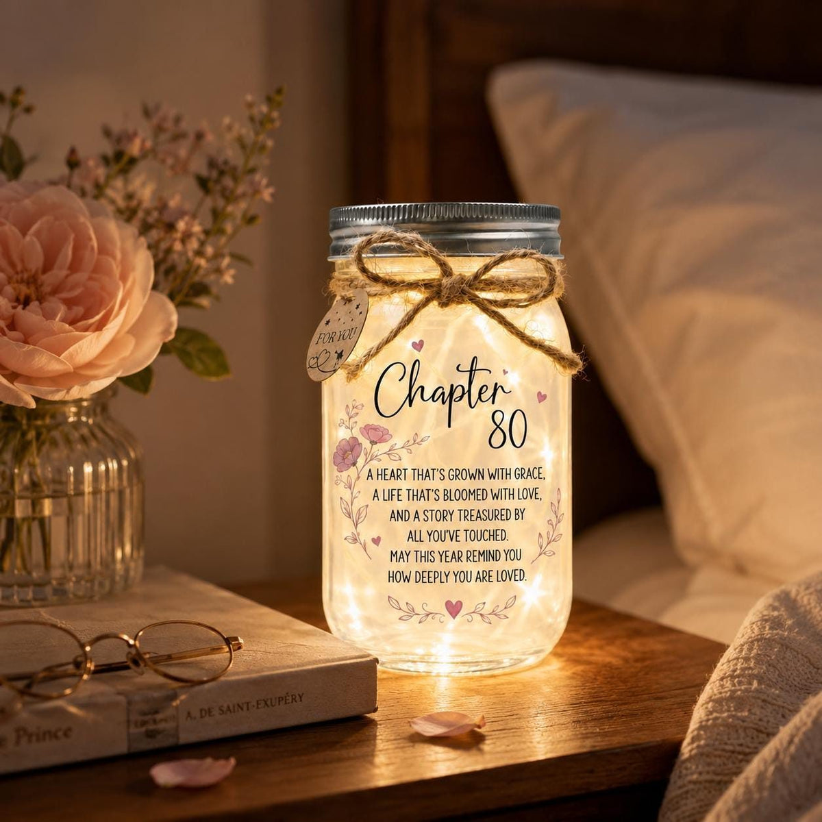 Chapter 80 Birthday Jar Light, Personalized, styled in a home setting (view 2)