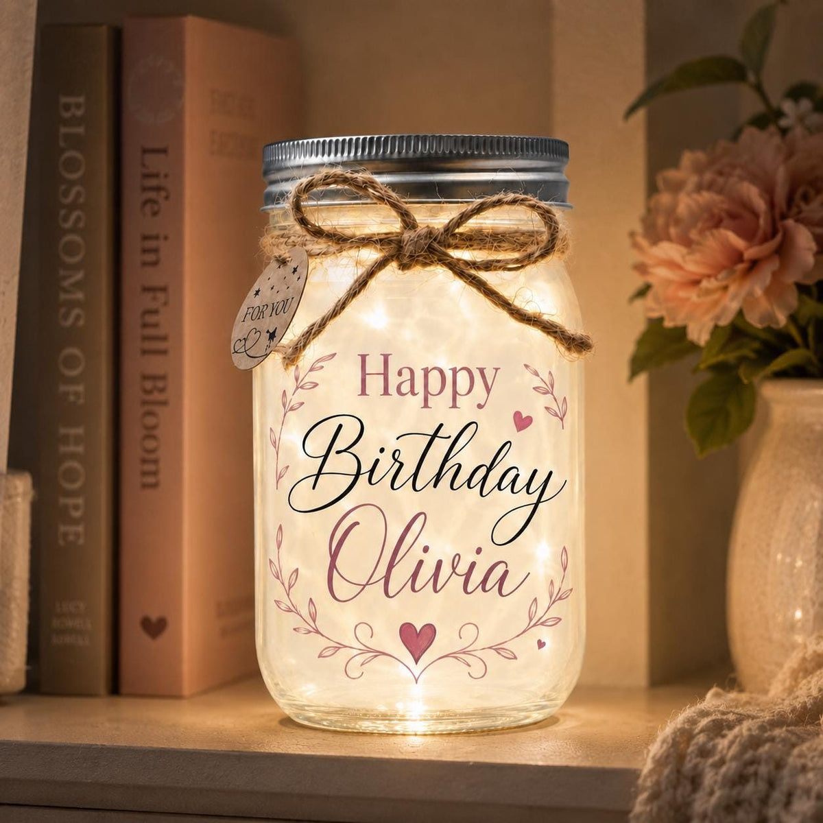 Chapter 80 Birthday Jar Light, Personalized, styled in a home setting (view 3)
