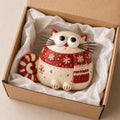 Christmas Cat Figurine in a Red Snowflake Scarf, in its gift box