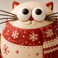 Christmas Cat Figurine in a Red Snowflake Scarf, close-up detail