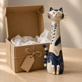 Cobalt Blue and Gold Chinoiserie Cat Figurine, in its gift box