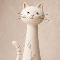Cream Botanical Long-Neck Cat Figurine, Ink Details, close-up detail