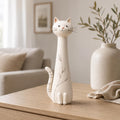 Cream Botanical Long-Neck Cat Figurine, Ink Details, styled in a home setting (view 2)