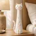 Cream Botanical Long-Neck Cat Figurine, Ink Details, styled in a home setting (view 3)