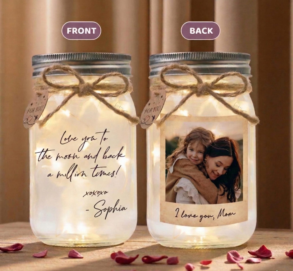 Custom Handwriting and Photo Jar Light, front and back designs (view 2)