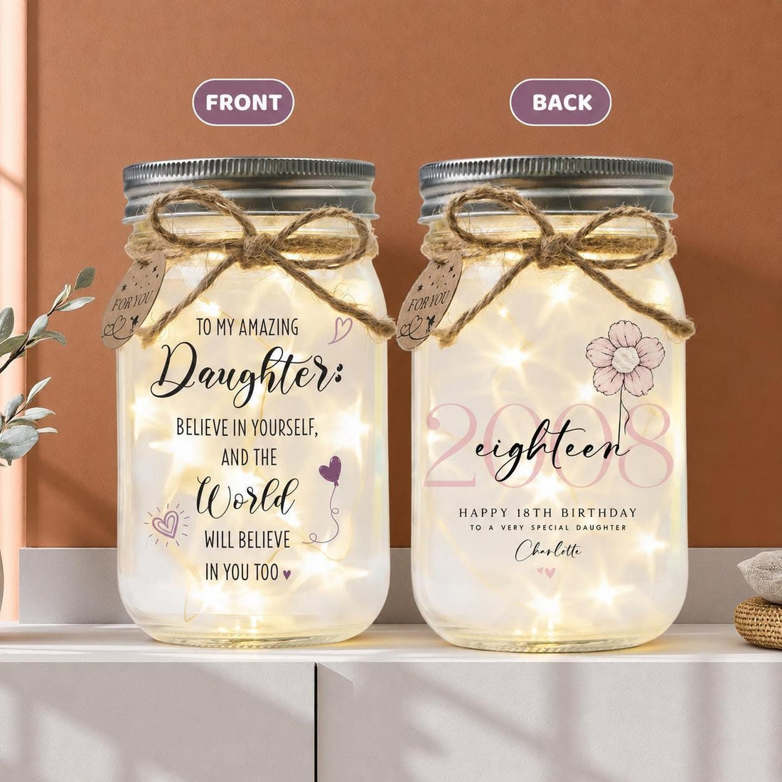Daughter Birthday Jar Light, Personalized, Choose the Age: 18