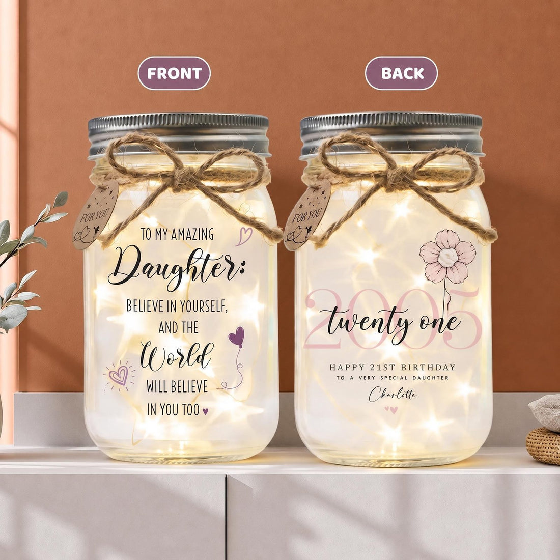 Daughter Birthday Jar Light, Personalized, Choose the Age: 18