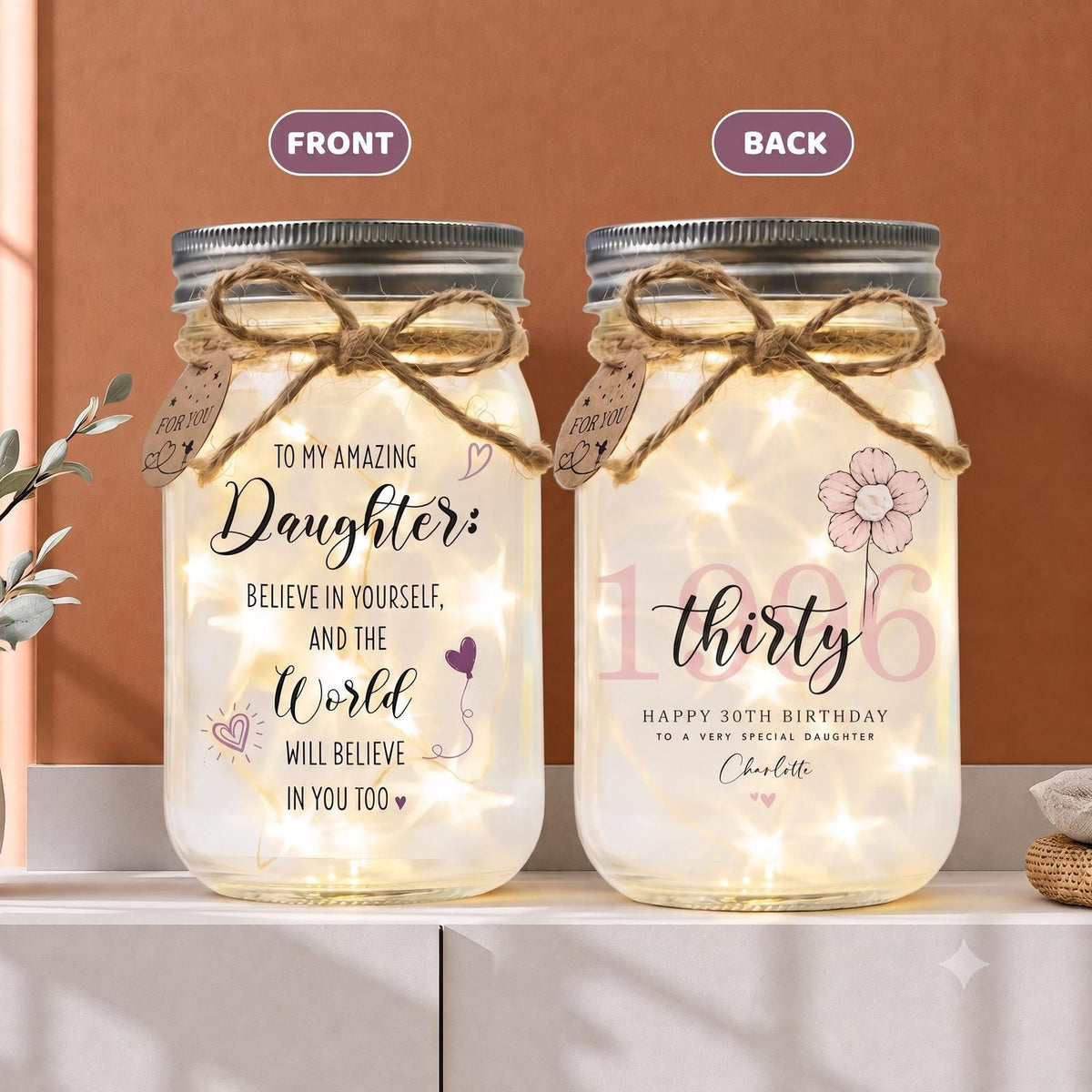Daughter Birthday Jar Light, Personalized, Choose the Age: 30