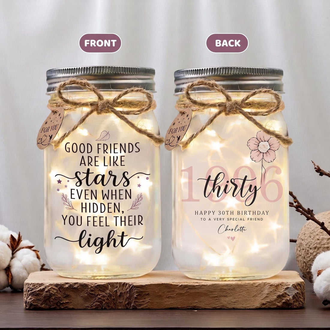 Friendship Birthday Jar Light, Personalized, Choose the Age: 30