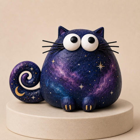 Galaxy Chunky Cat Figurine, Hand-Painted Nebula