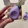 Glazed Clay Eggplant Worry Stone Keychain, in its gift box