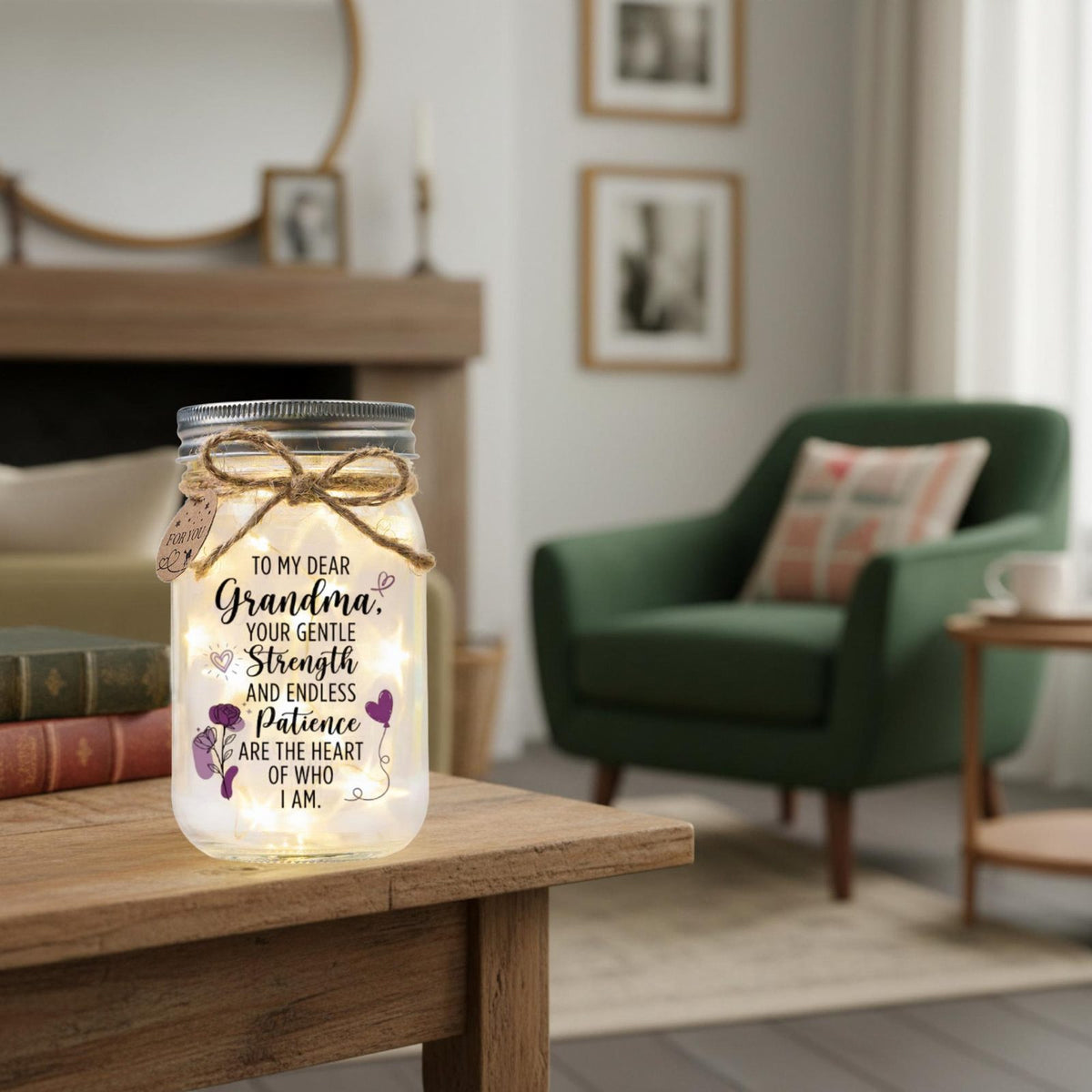 Grandma Mason Jar Night Light, Heartfelt Quote, styled in a home setting (view 3)