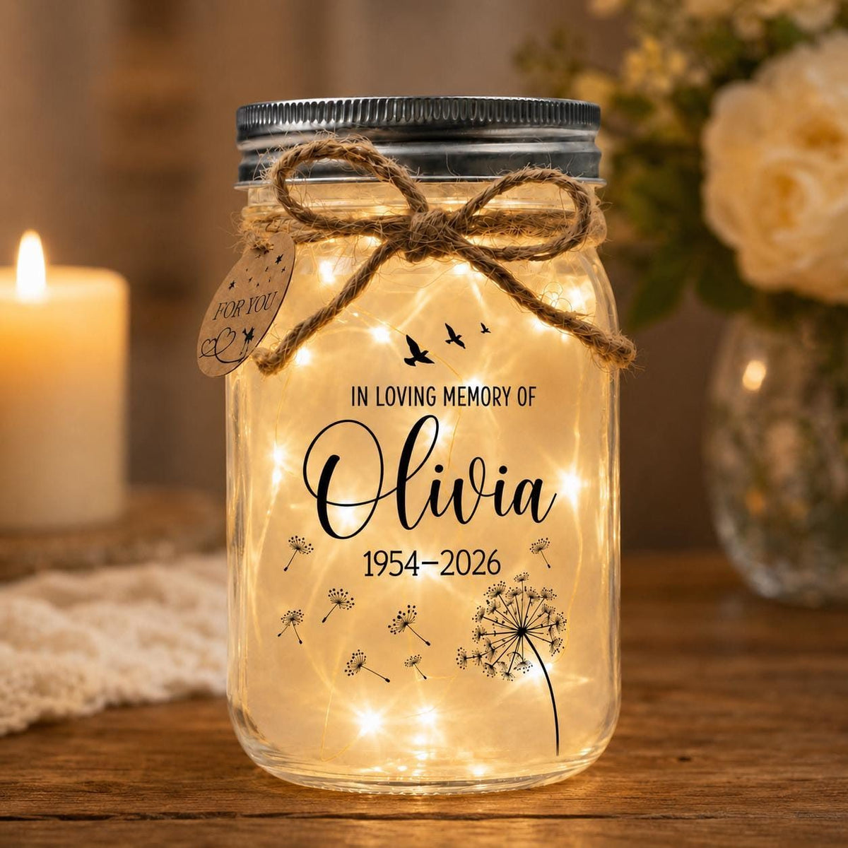 In Loving Memory Jar Light, Winds of Heaven Quote, styled in a home setting (view 4)