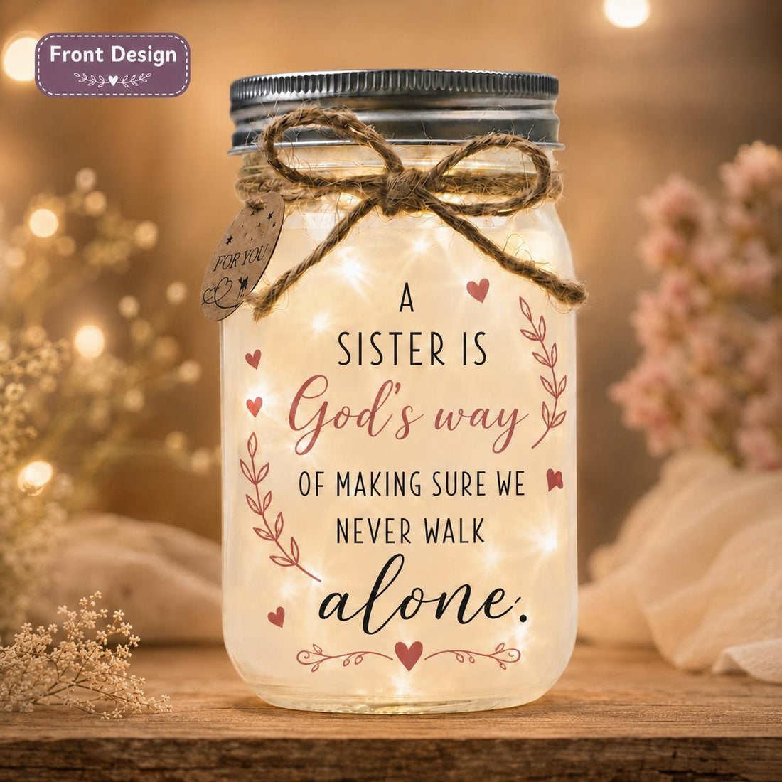 Long-Distance Sister State Map Jar Light, Personalized, front and back designs