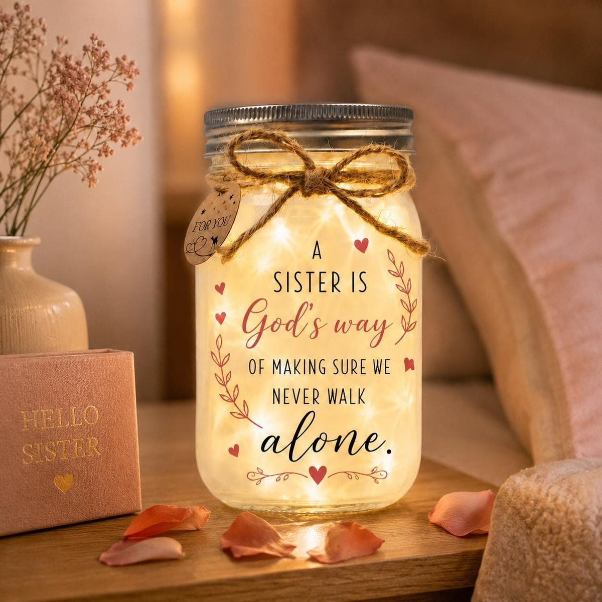 Long-Distance Sister State Map Jar Light, Personalized, styled in a home setting (view 4)