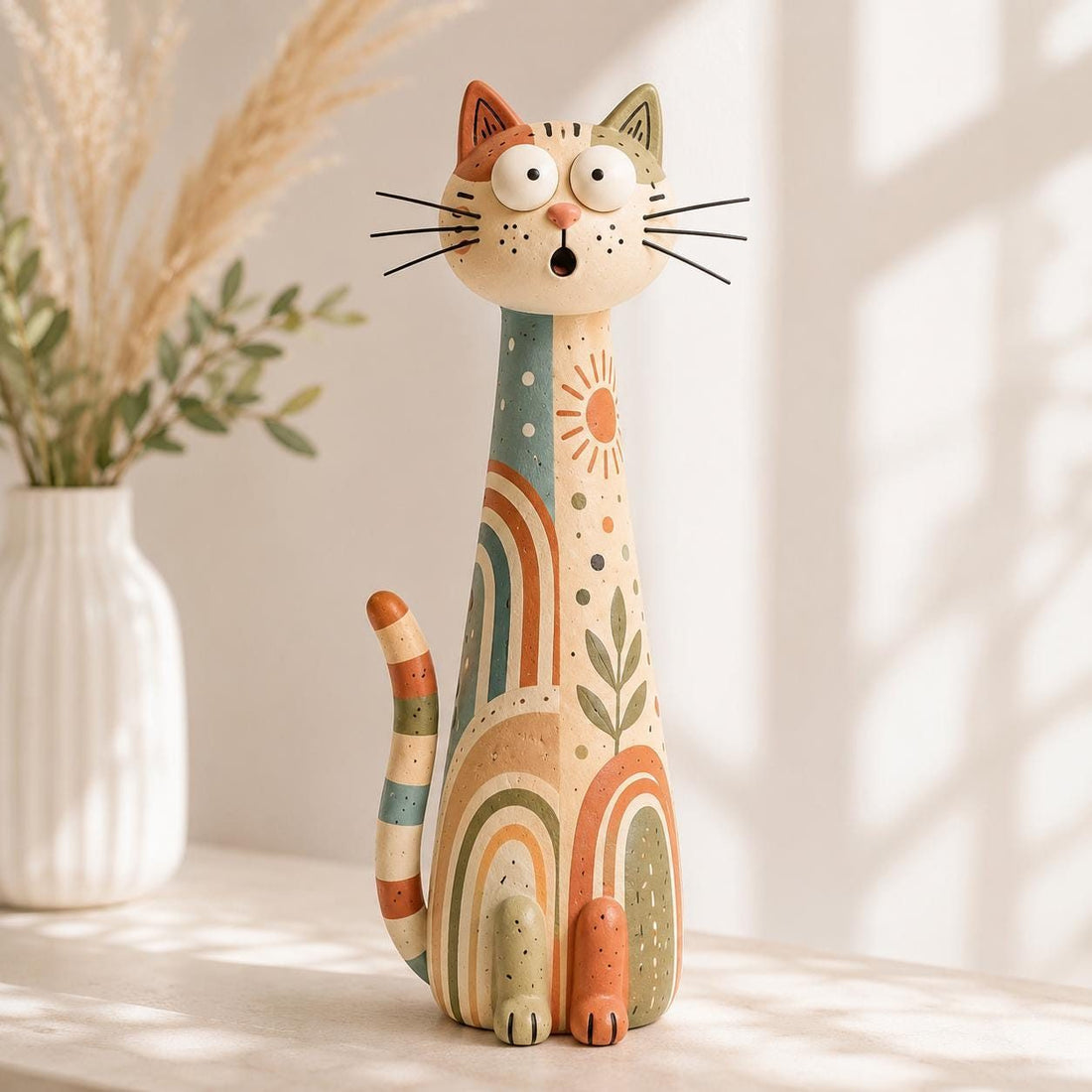 Patterned Long-Neck Cat Figurine, Choose Your Pattern: Celestial Night
