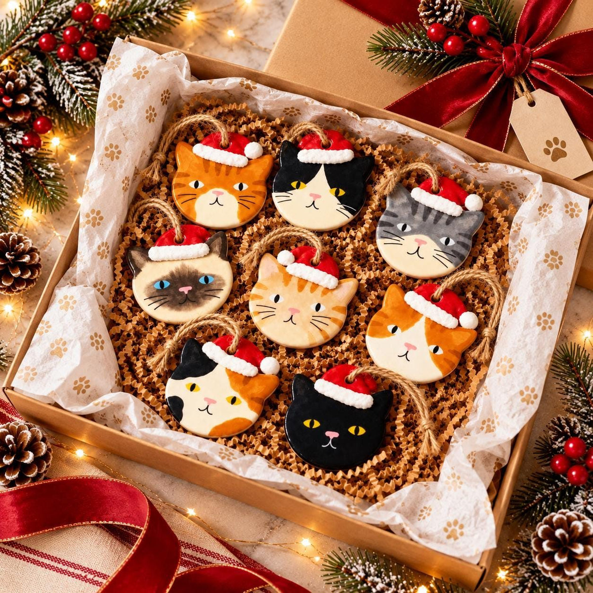 Personalized Cat Ornament, Hand-Painted to Match Your Cat, in a gift box