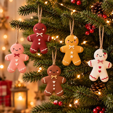 Personalized Gingerbread Ornament, 5 Colors, Name on Back, five colors hanging on a tree